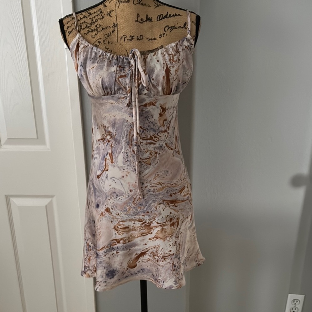 Audrey 3+1 Tie Front Babydoll Mini Dress Brown Cream